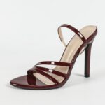Women's High Heel Wine Red Stiletto, Ankle Strap, Toe Patent Leather, Multi-Strap Open Lace for Summer Parties