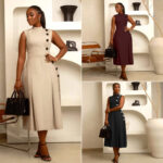 Trendy Summer, Casual Elegant High Waist Stand Collar Sleeveless Office Dress for Women With Buttons