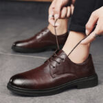 High Quality Genuine Leather Casual Dad Shoes, Comfortable Lace up