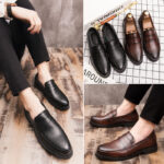 Men's High-Top Block Loafers Plus Size Carved Leather Business Shoes